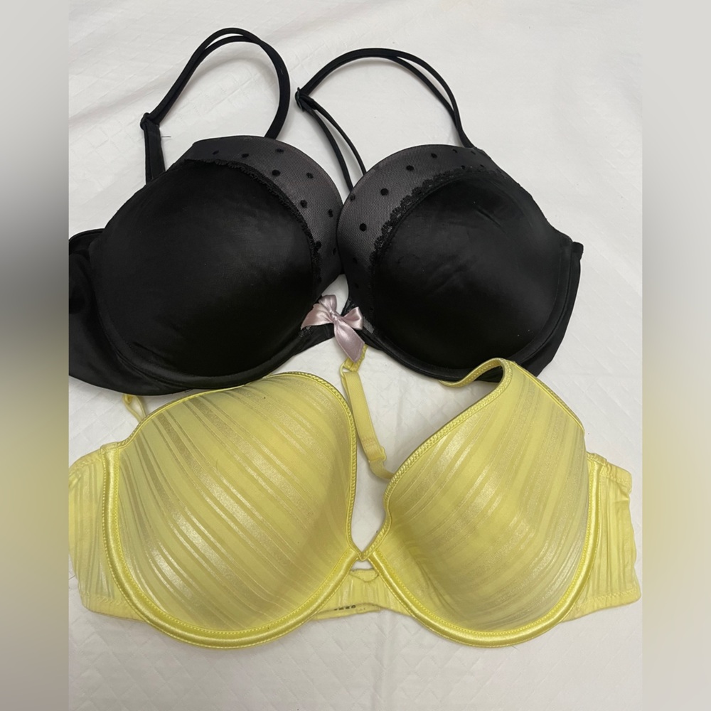 Victoria's Secret Black Bra with Molded Push-Up Cups & Yellow Bra lightly Padded